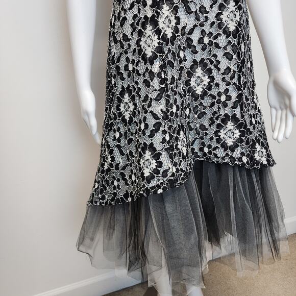 Cache Halter Lace Tulle Dress Size 6 Black Ivory Asymmetric Goth Prom Wedding - Picture 6 of 16